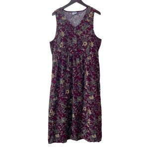 Vintage Bobbie Brooks Burgundy Corduroy Paisley Midi Dress Size XL